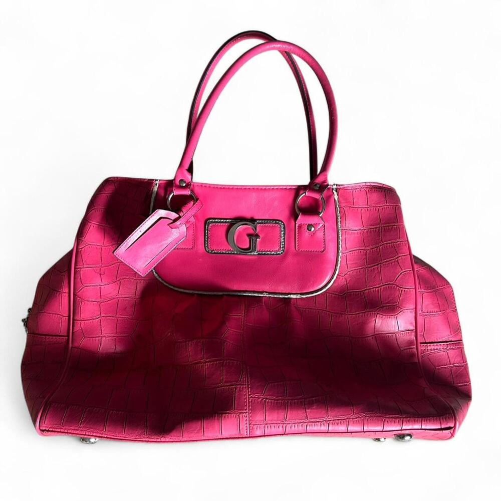 Pink Guess y2k large tote‎ crocodile pattern retro travel